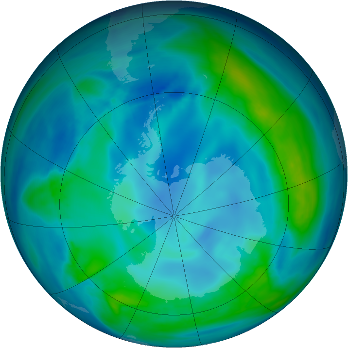 Antarctic ozone map for 09 May 2007